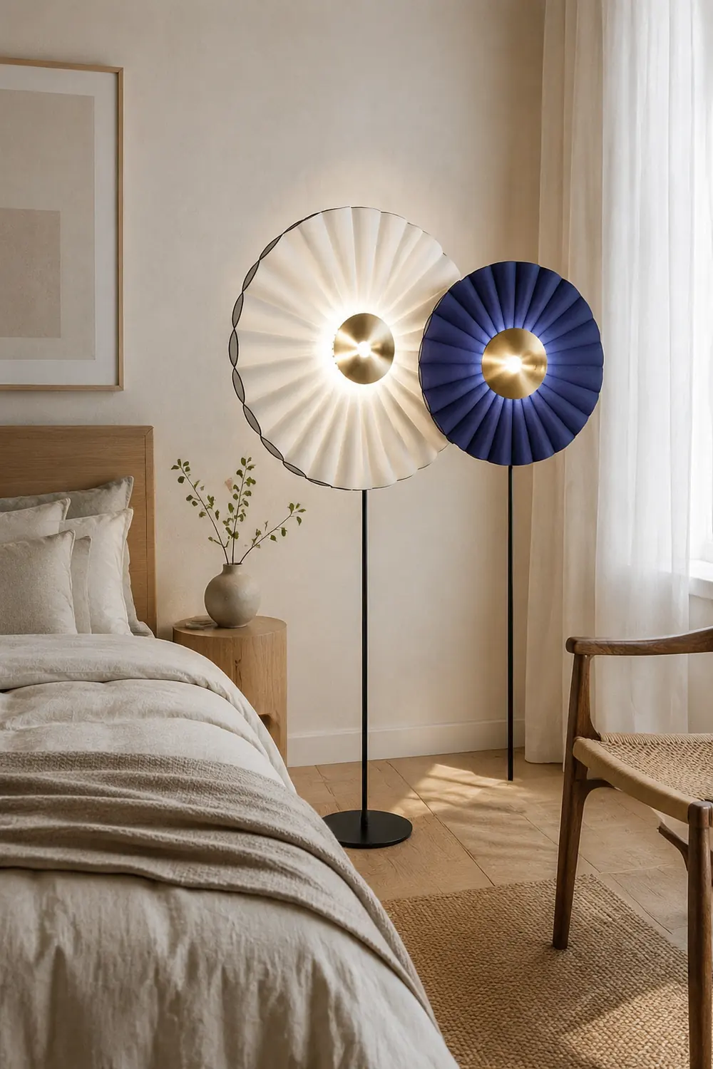 Chan Flower Metal/Artificial Paper Floor Lamp, White/Blue - Lumpaz