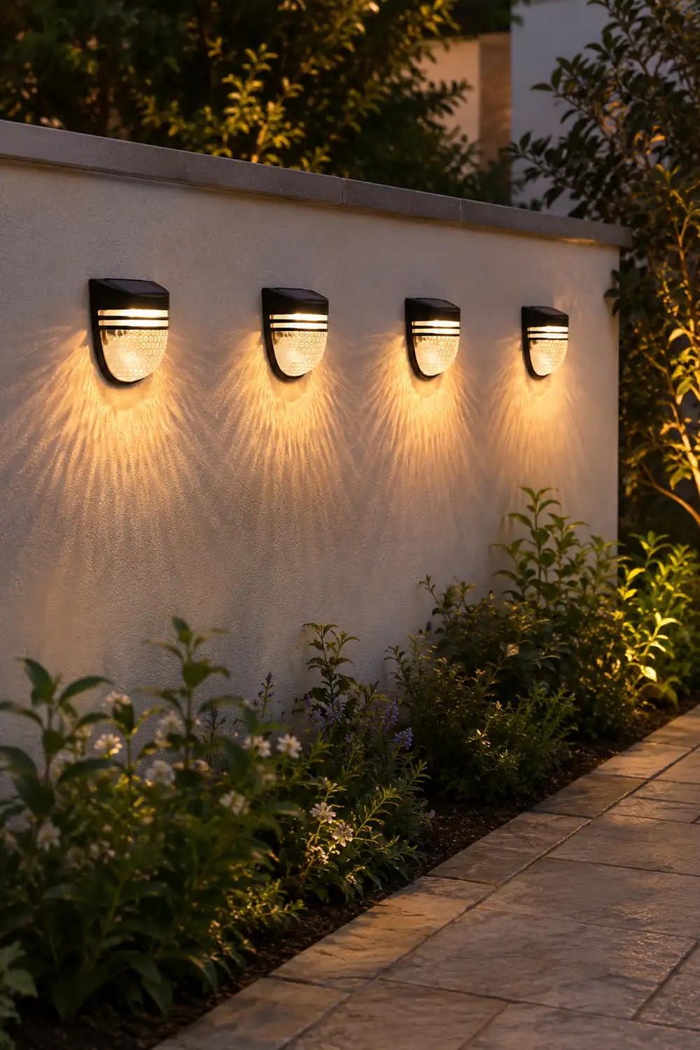 Modern Solar-Powered Black Wall Fence Lights, 4-Pack - Lumpaz