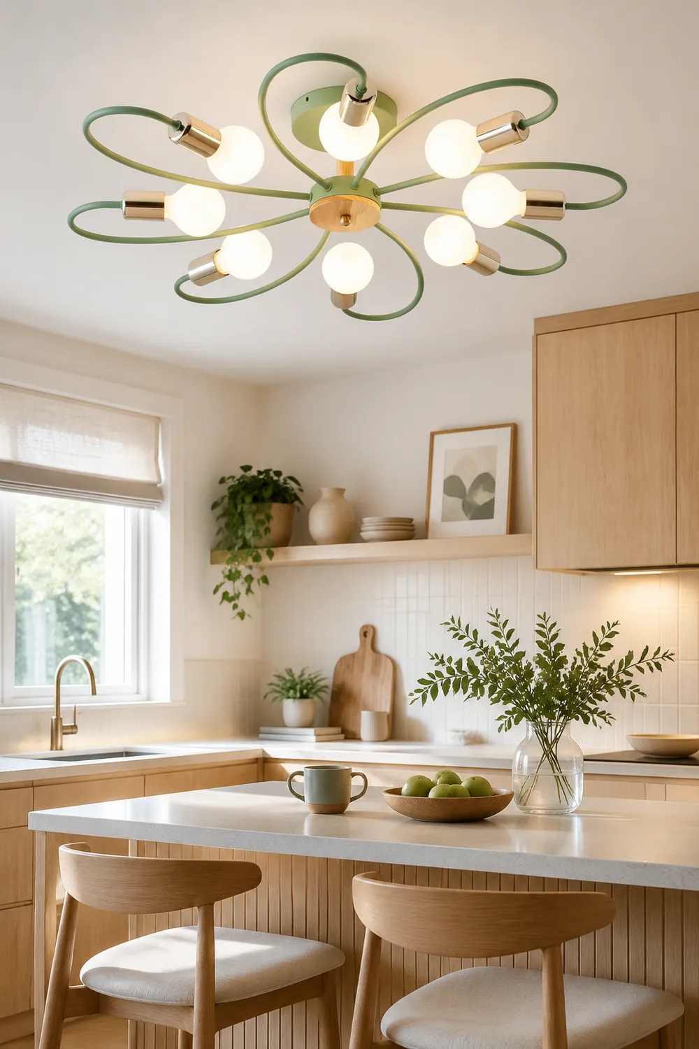 Lacey Elegant Metal/Glass Flush Mount Ceiling Light, Gray/Green - Lumpaz