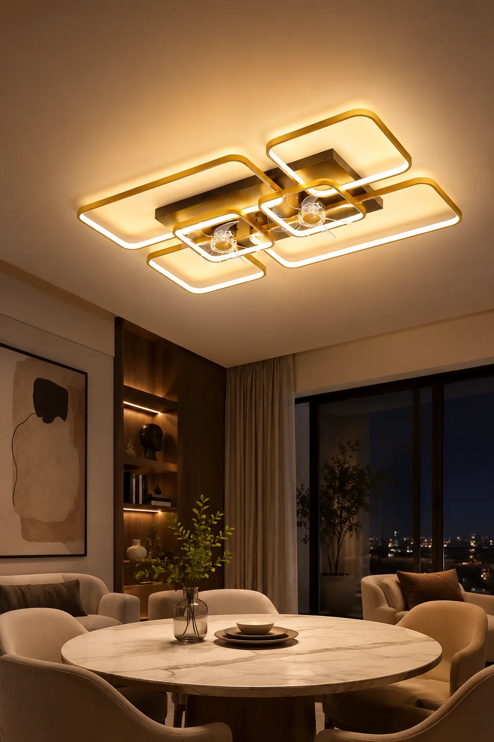 Lacey Rectangular Ceiling 2-Fans with Light, 2 Color, 18"/22"/36"/42" - Lumpaz