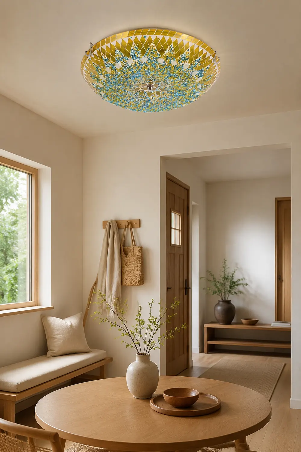 Eryn Modern Mediterranean Glass Flush Mount Ceiling Light Blue/Yellow/White - Lumpaz