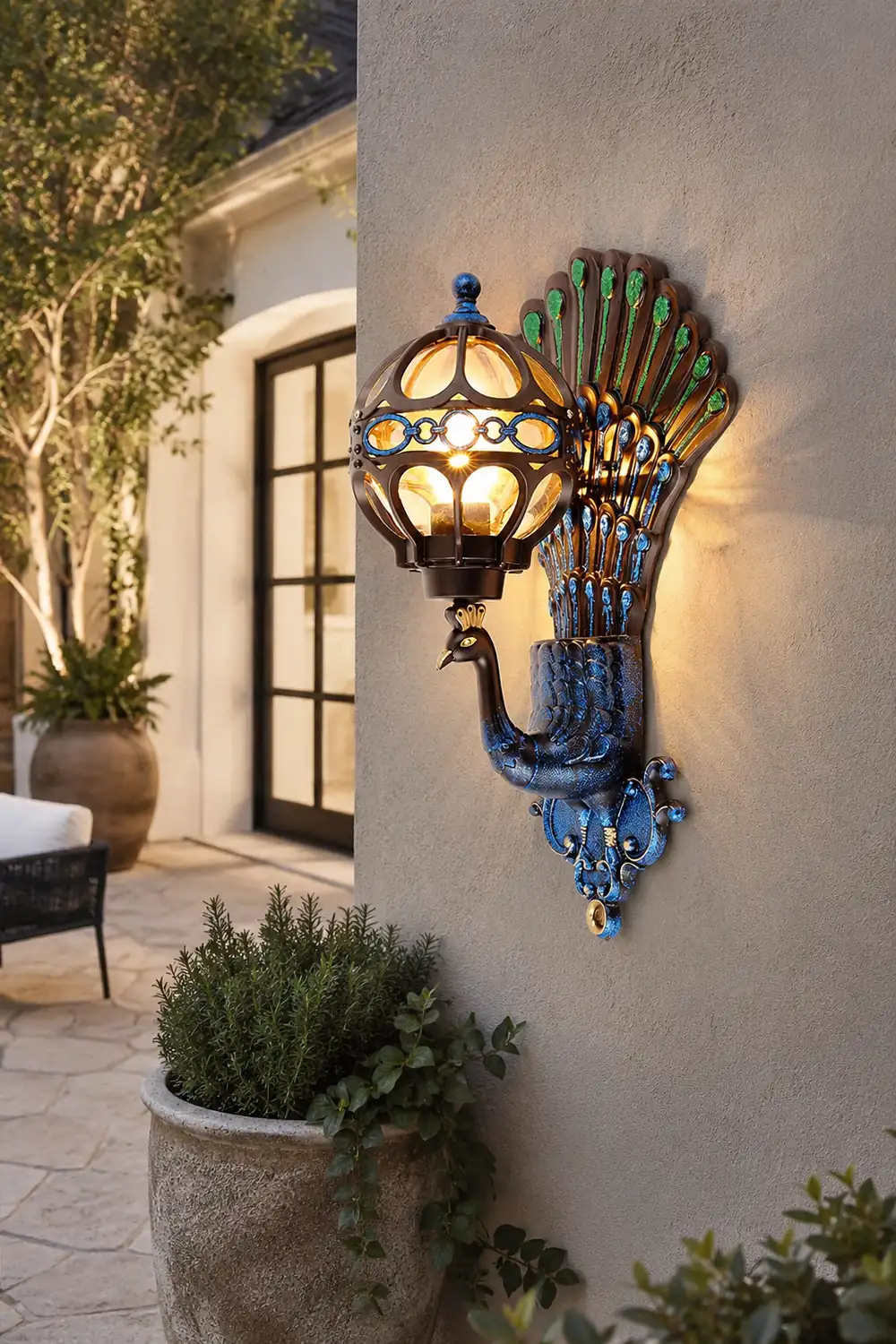 Waterproof Retro Peacocks Aluminum European Style Outdoor Wall Light - Lumpaz