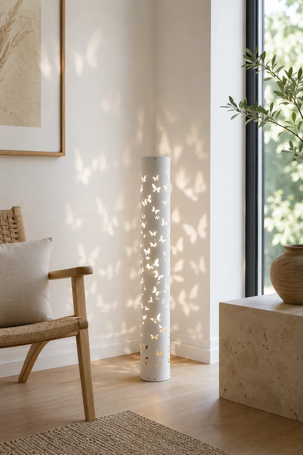 Kady Modern Cylinder Butterfly Metal Floor Lamp, Black/White - Lumpaz