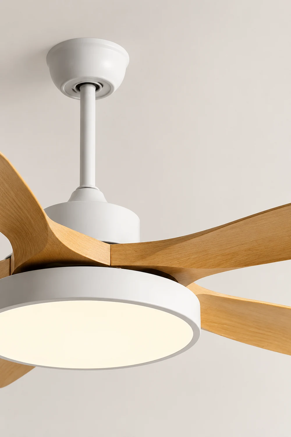 Ozawa Basic White & Black Modern 5-Blade DC Ceiling Fan with Light, Wood, 51'' - Lumpaz