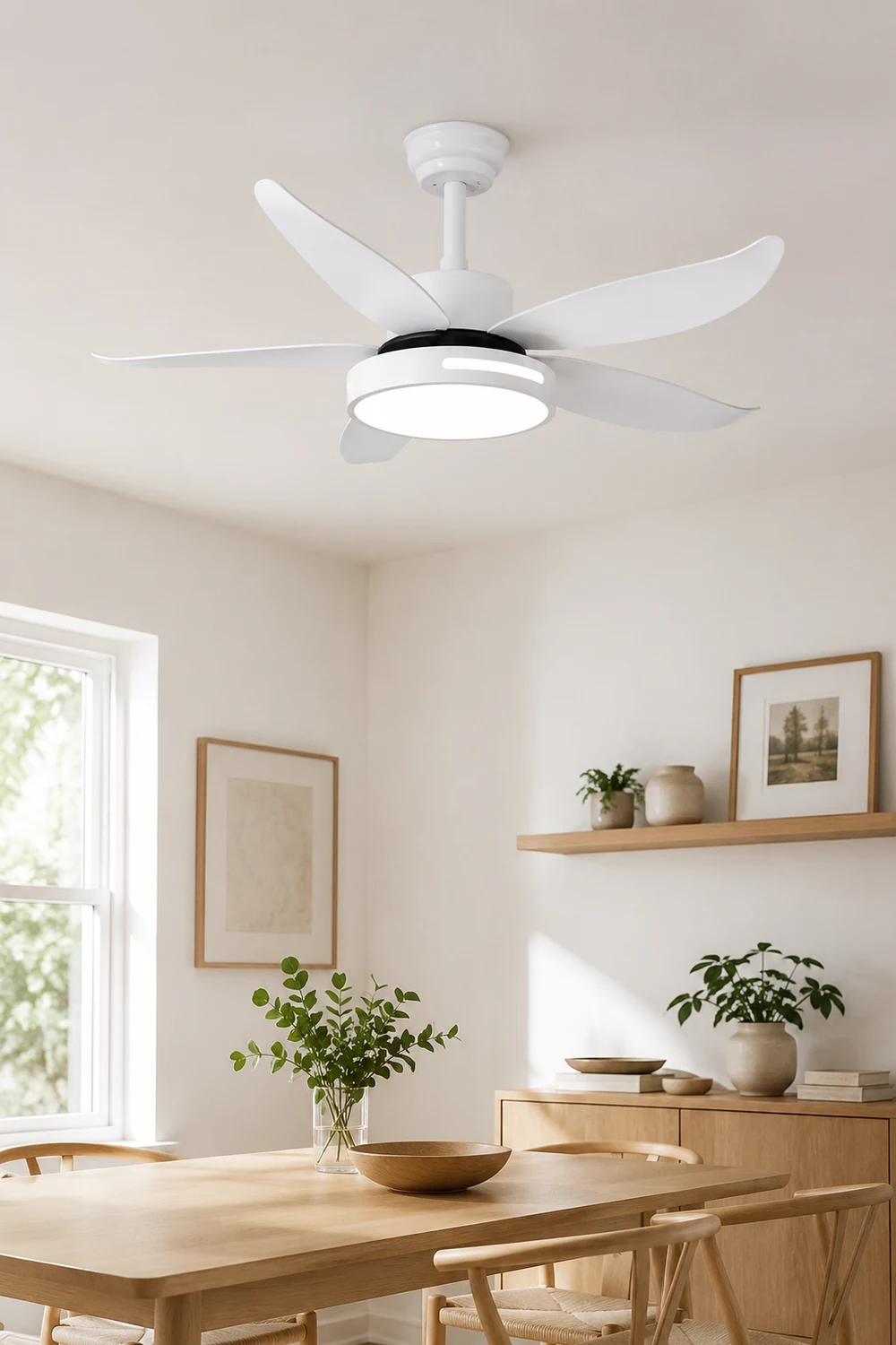 Haydn 5-Blade Modern Basic DC Ceiling Fan with Light, White/Black, 52'' - Lumpaz