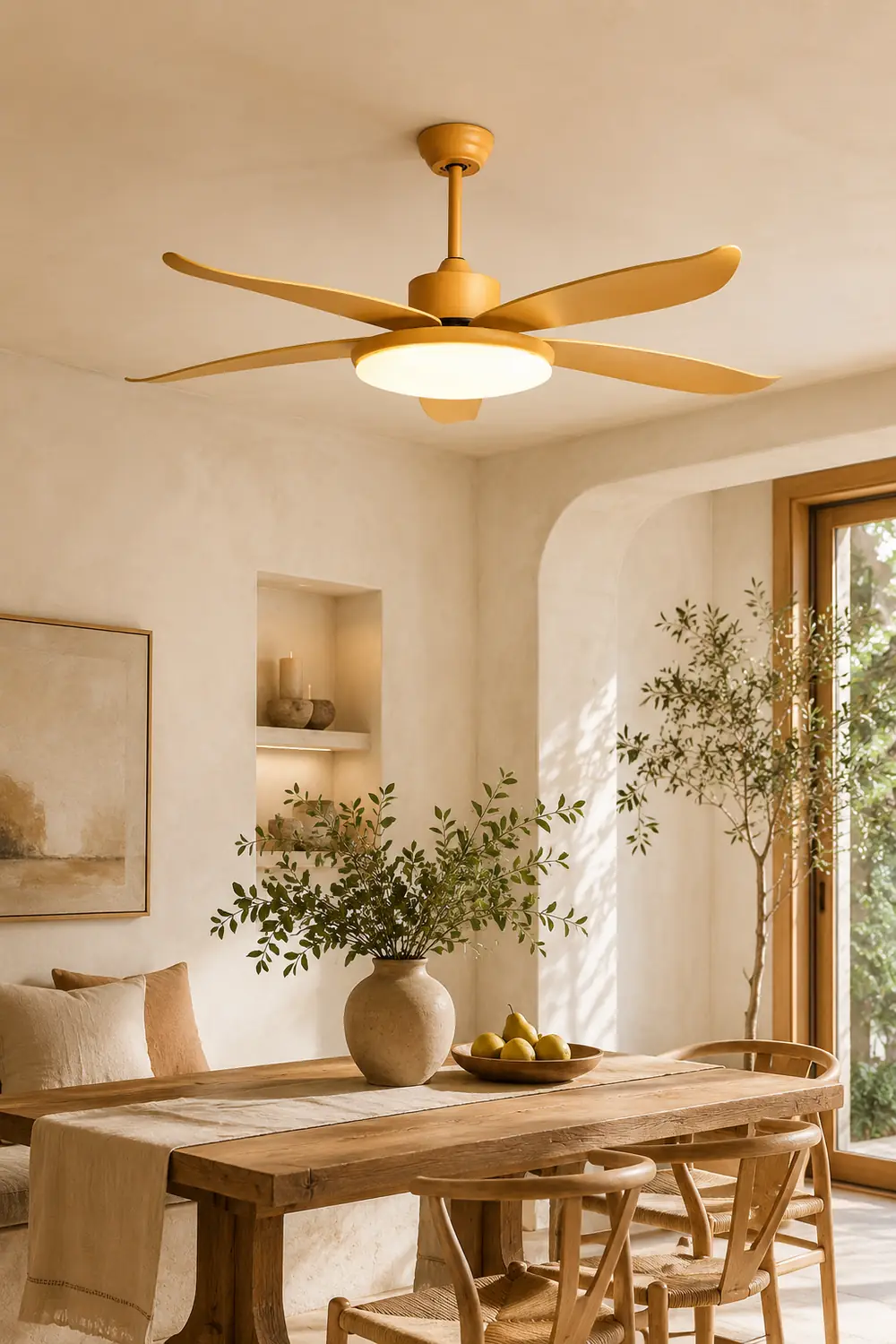 Haydn 5-Blade DC Ceiling Fan with Light, Wood Color, Summer, 40''/47'' - Lumpaz