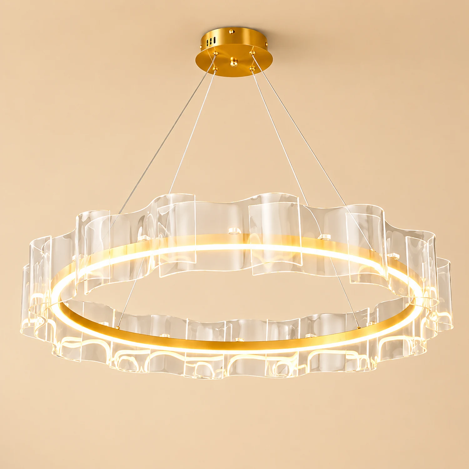 Evette Creative Ring Metal/Arcylic Pendant Light, Gold - Lumpaz