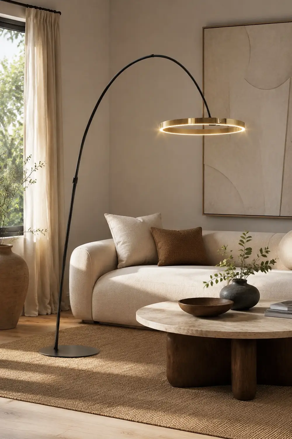Edge Modern Ring Metal/Silicone Floor Lamp Black/Gold - Lumpaz