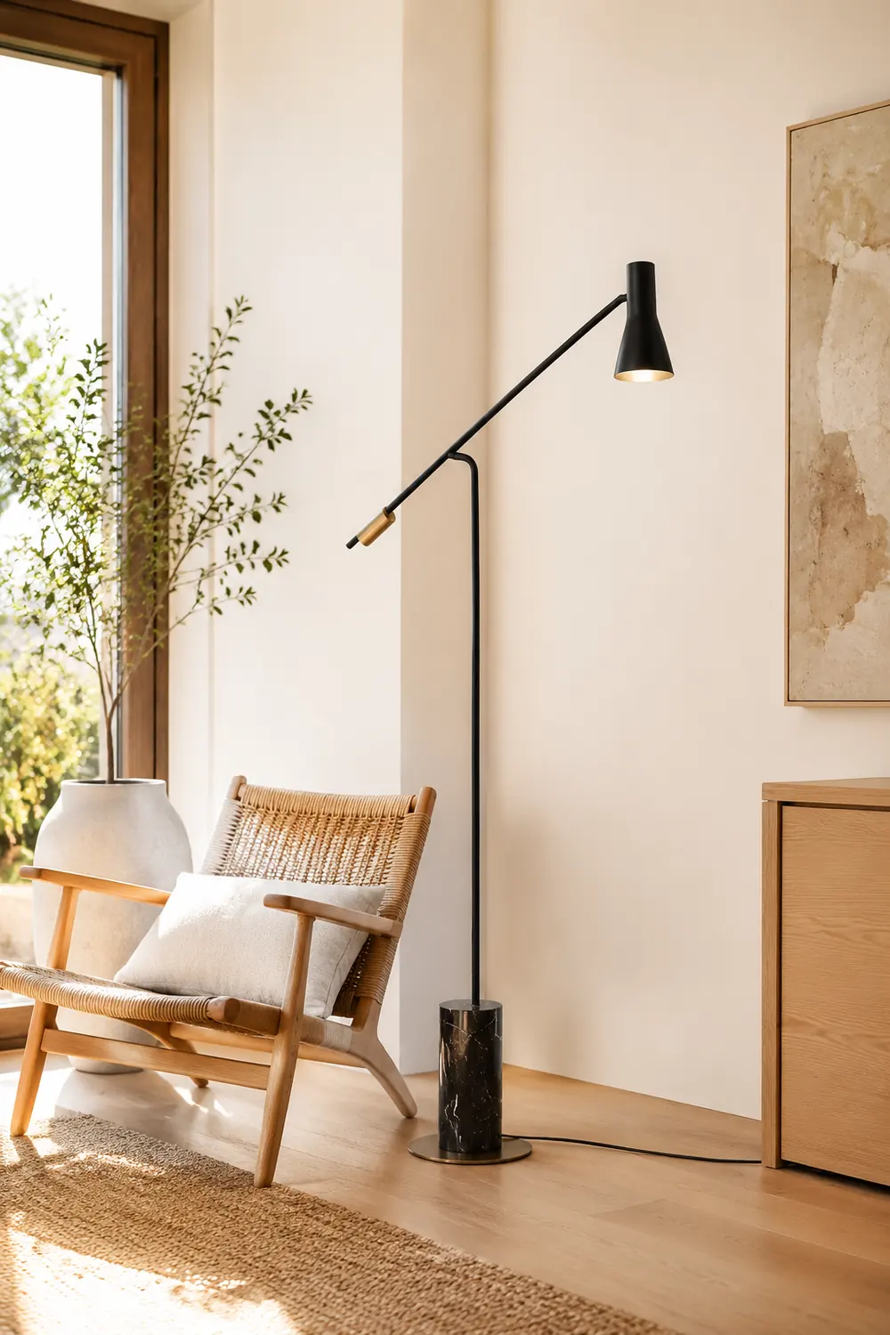 Carins Modern Nordic Minimalistic Floor Lamp, Marble & Metal, Black - Lumpaz