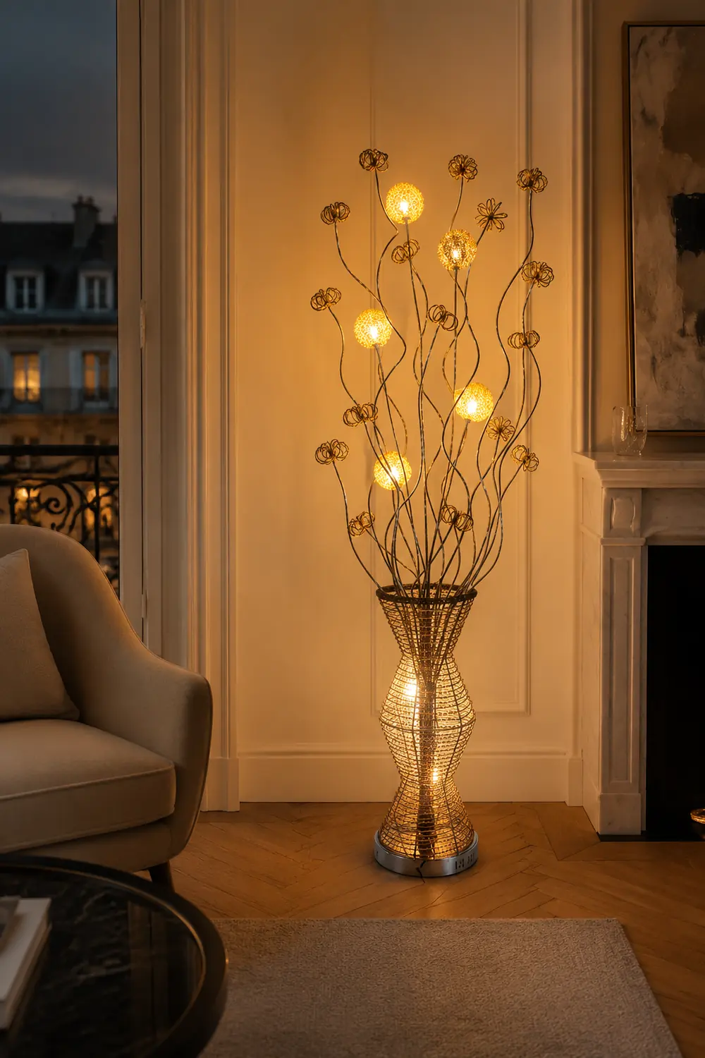 Bella Scandinavian Style Art Deco Handmade Metal Vase Gold Floor Lamp - Lumpaz