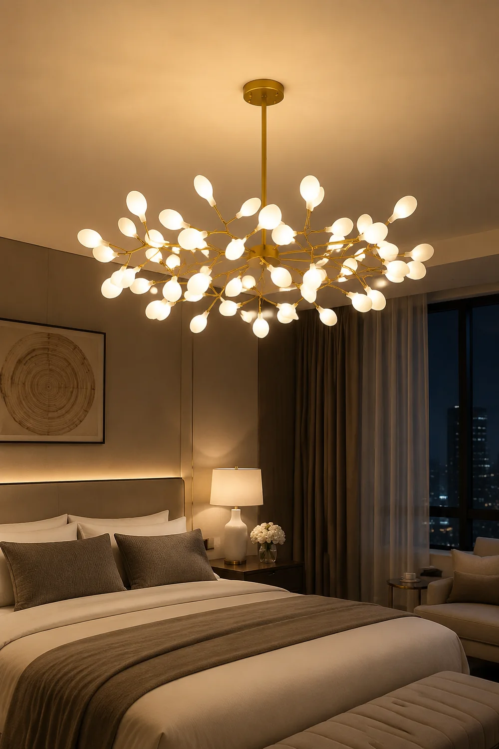 Ophelia Unique Branch Firefly Art Deco Chandelier Black/Gold Living Room - Lumpaz