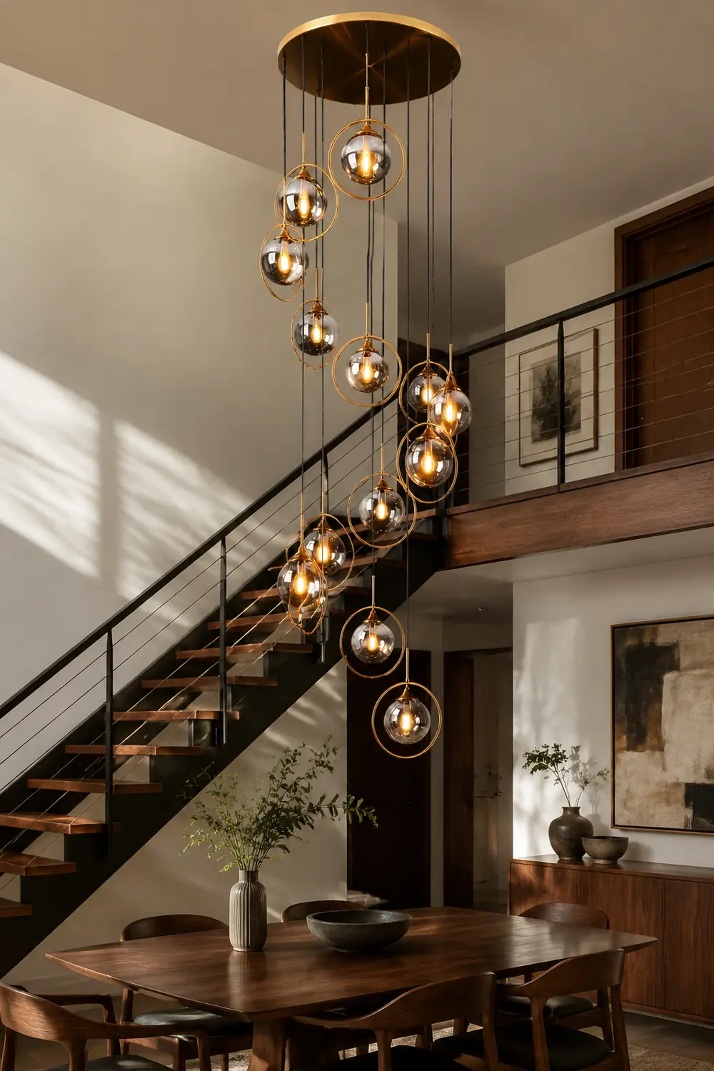 Hailie Modern Spiral Ball Glass Staircase Chandelier, Clear/Amber/Smoke Gray - Lumpaz