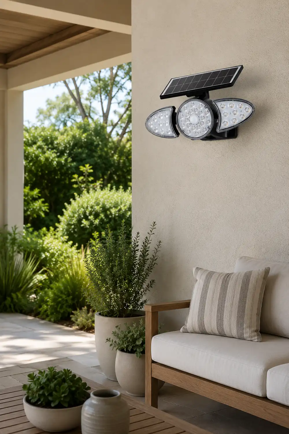 Solar Motion Security Light 3-Head Wall Fixture with Motion Sensor - Lumpaz