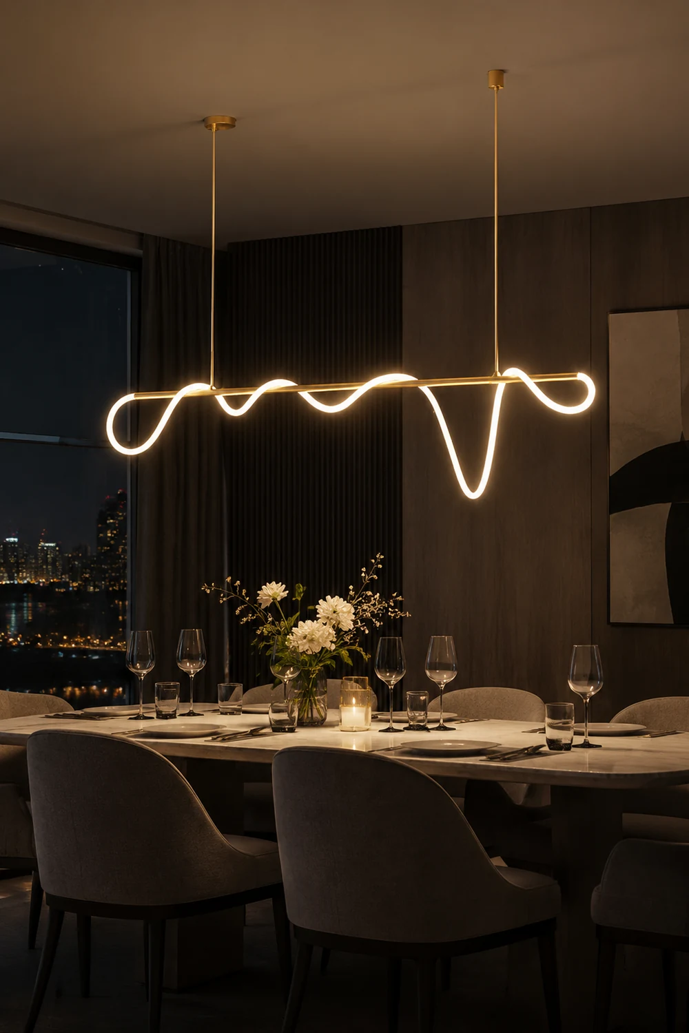 Curved & Linear Semi Flush Mount Ceiling Light, Gold - Lumpaz