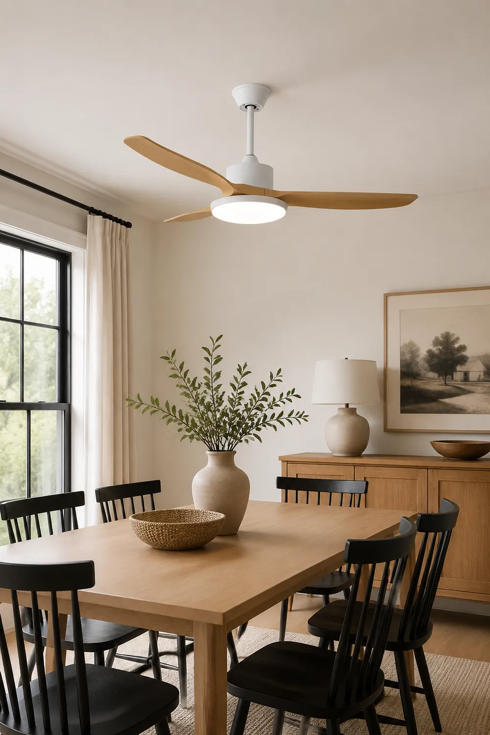 Haydn 3-Blade DC Ceiling Fan with Light, Black & White, 39.4''/47.2''/55.1'' - Lumpaz