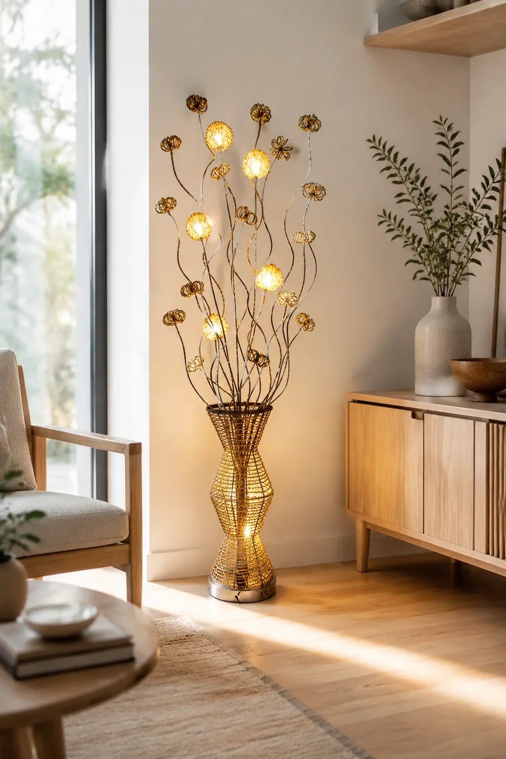 Bella Scandinavian Style Art Deco Handmade Metal Vase Gold Floor Lamp - Lumpaz