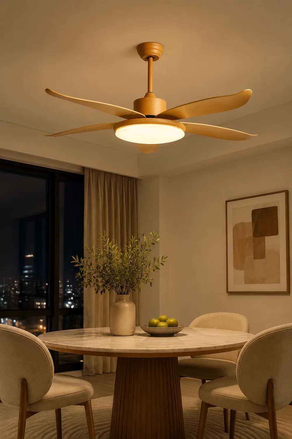Haydn 5-Blade DC Ceiling Fan with Light, Wood Color, Summer, 40''/47'' - Lumpaz