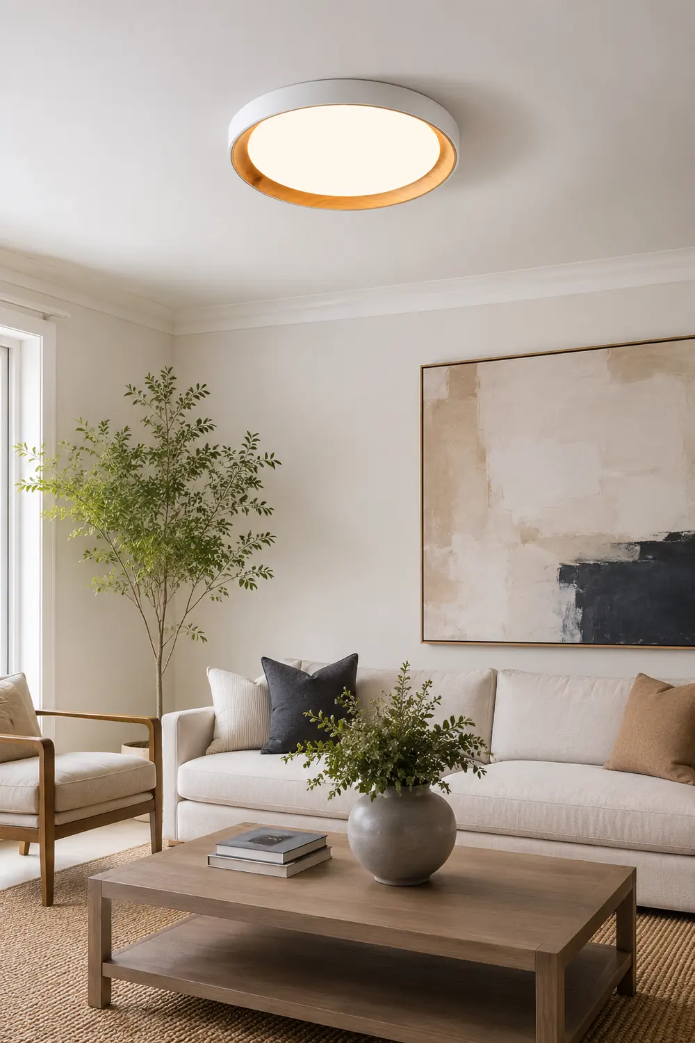 Quinn Modern LED Flush Mount Lighting White Wood/Acrylic Kitchen - Lumpaz