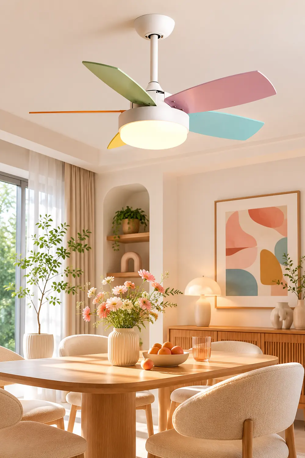 Morandi Modern 5-Blade Colorful DC Ceiling Fan with Light, LED, Summer, Bedroom - Lumpaz