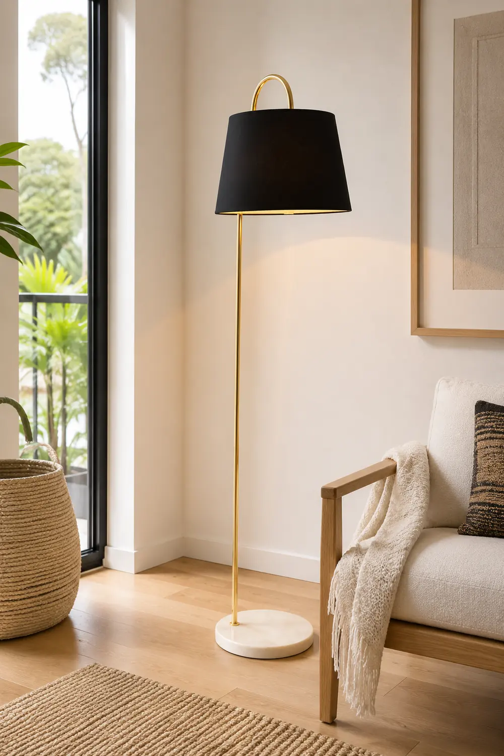 Eryn Modern Arch Cylinder Metal Fabric Floor Lamp, Black/White - Lumpaz