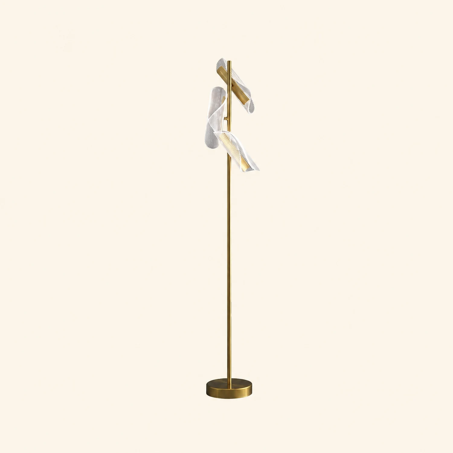 Salgado Floor Lamp Waves/3 Heads Modern, Acrylic, Gold/White, Living Room - Lumpaz