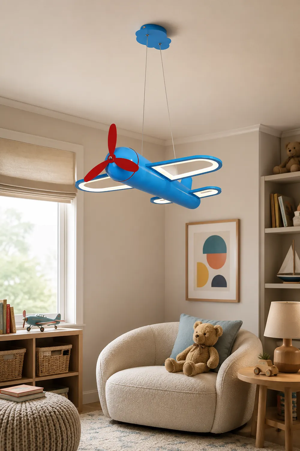 Minori Decorative Airplane Metal Pendant Light, Yellow/Blue, Children's Room - Lumpaz