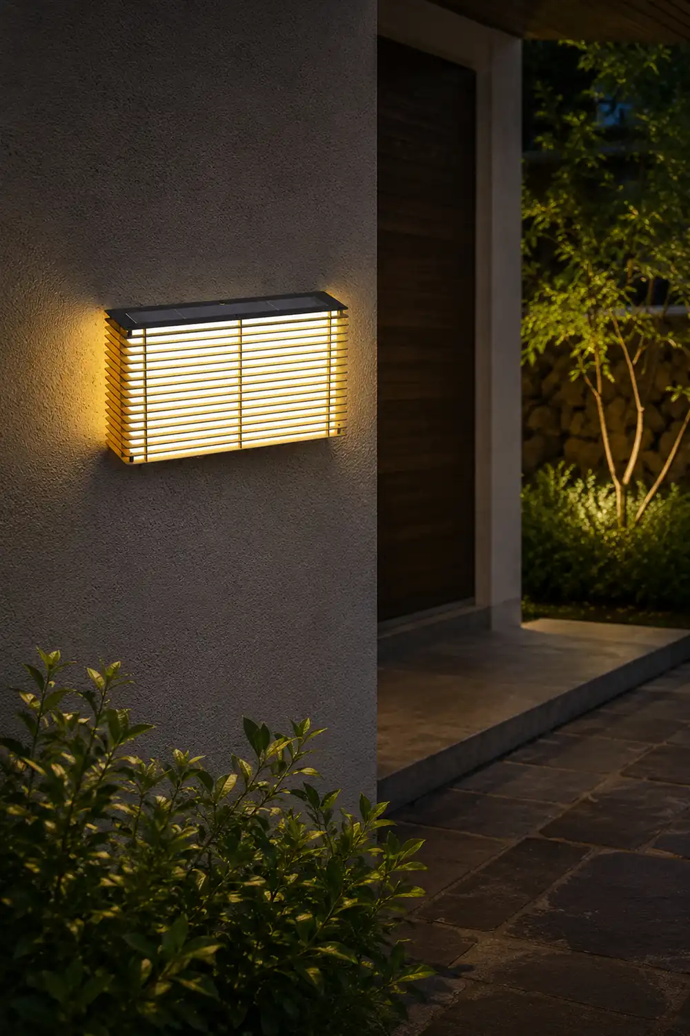 Waterproof Square Grids Stainless Steel Black Modern Solar Wall Lights - Lumpaz