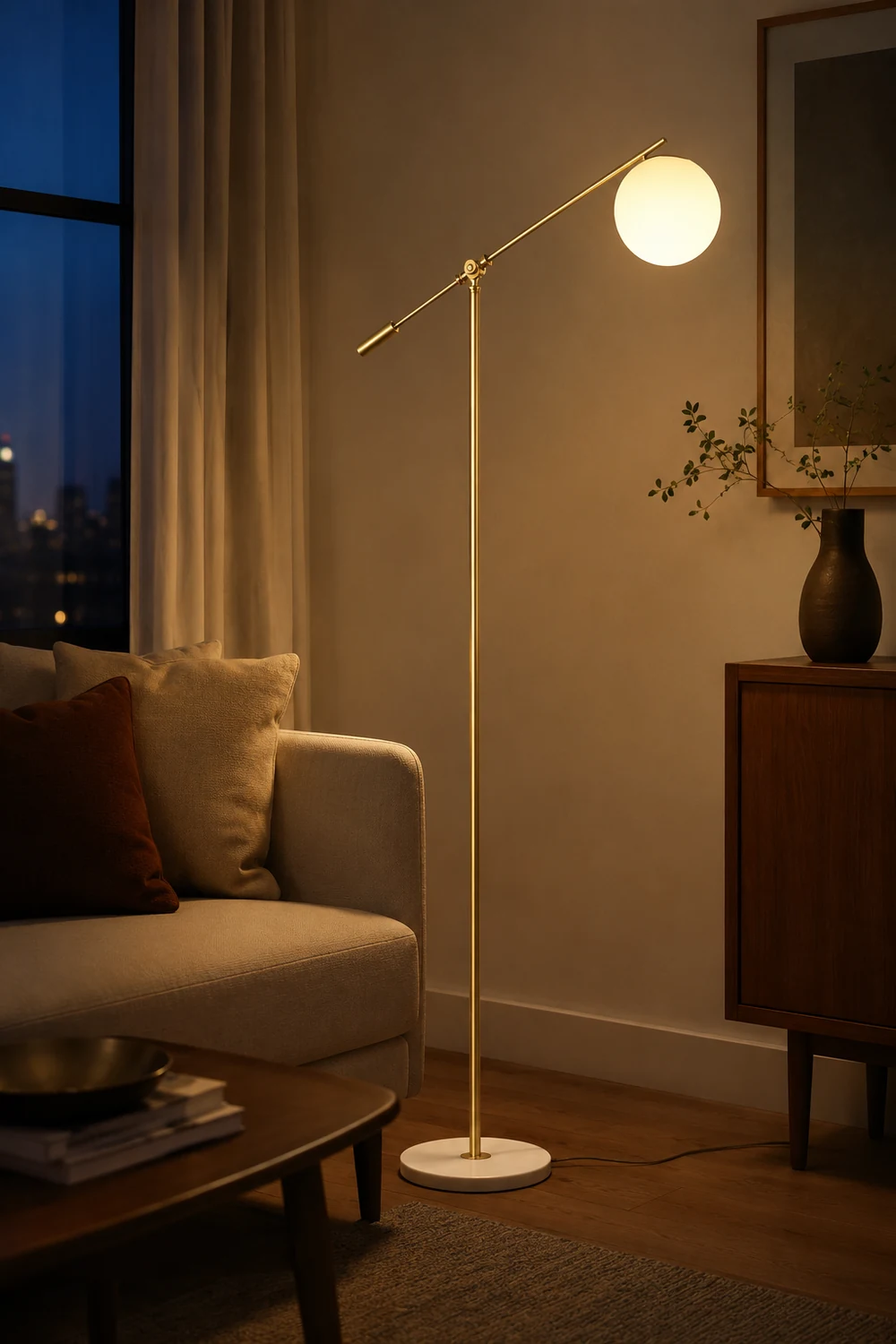 Valentina Arc Floor Lamp, Frosted Glass & Metal - Lumpaz