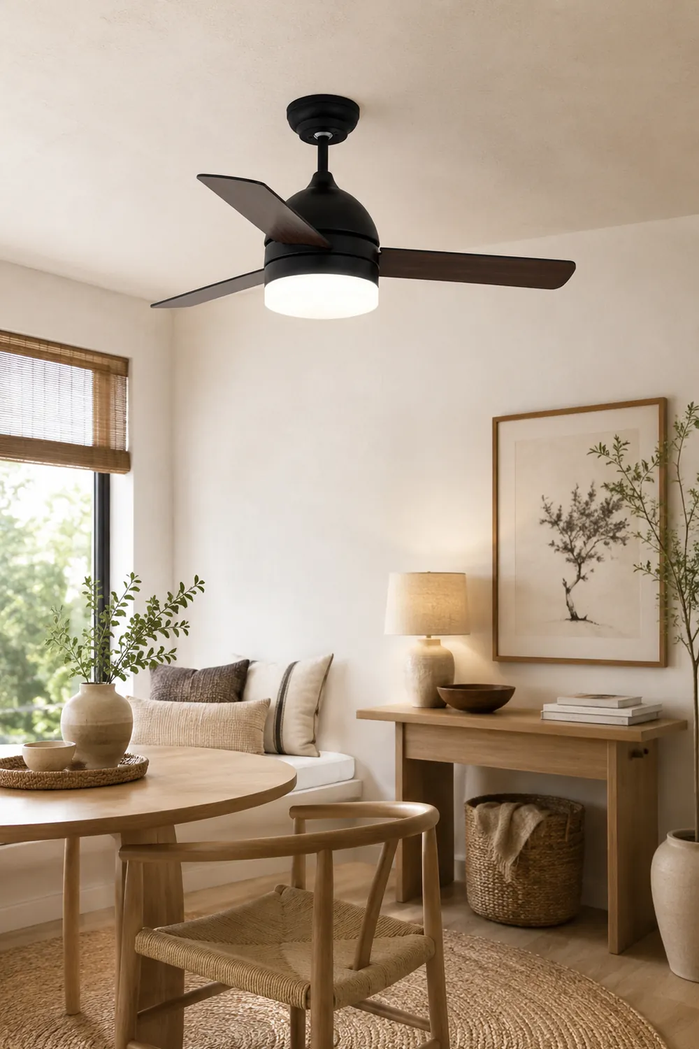 Haydn 3-Blade Modern, DC Ceiling Fan with Light, Black/White, Summer, 42'' - Lumpaz