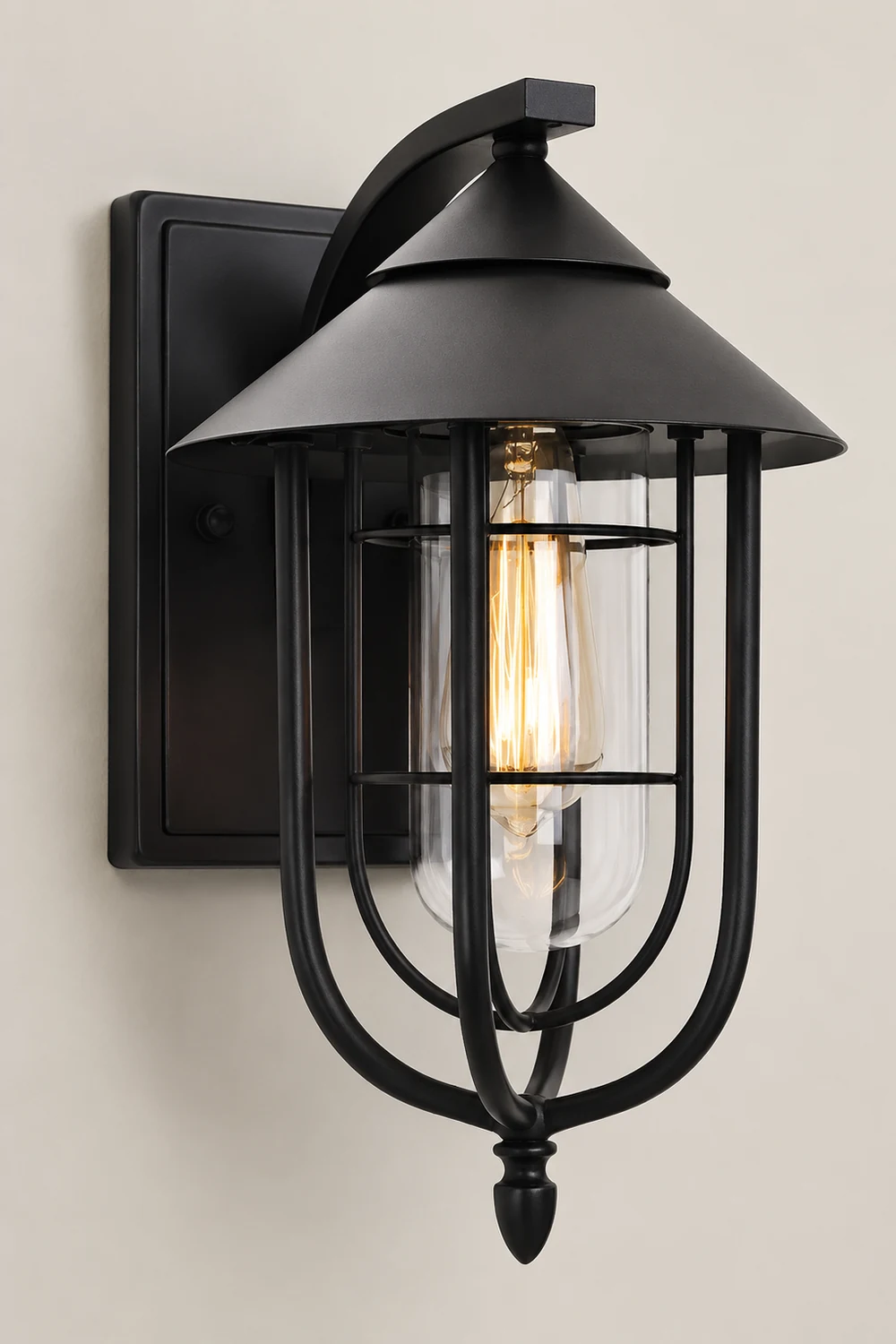 Waterproof Retro Iron Glass Motion Sensor Black Modern Outdoor Wall Lights - Lumpaz