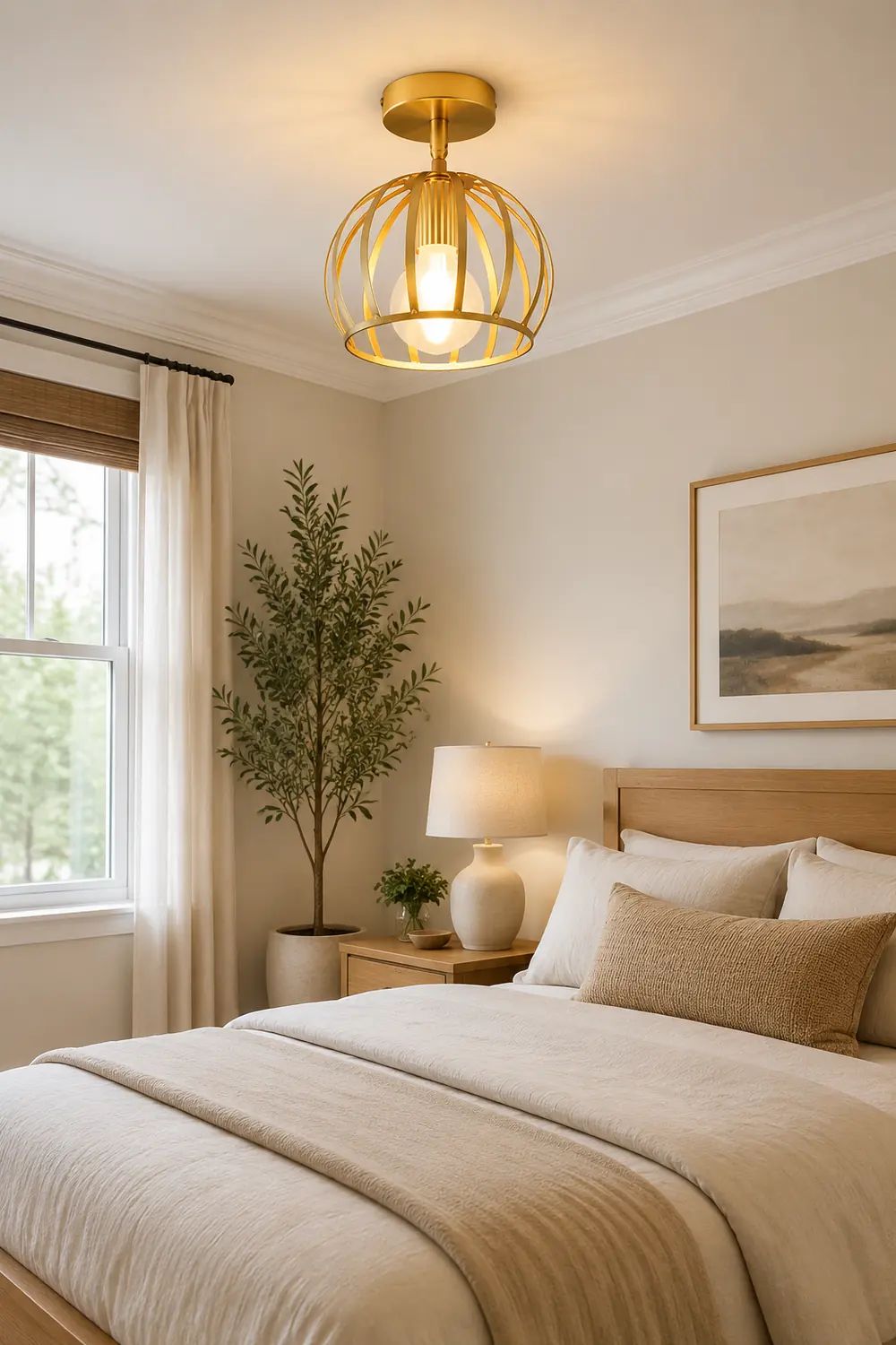 Herbert Semi Art Deco Globe Flush Mount Ceiling Light, Brass - Lumpaz