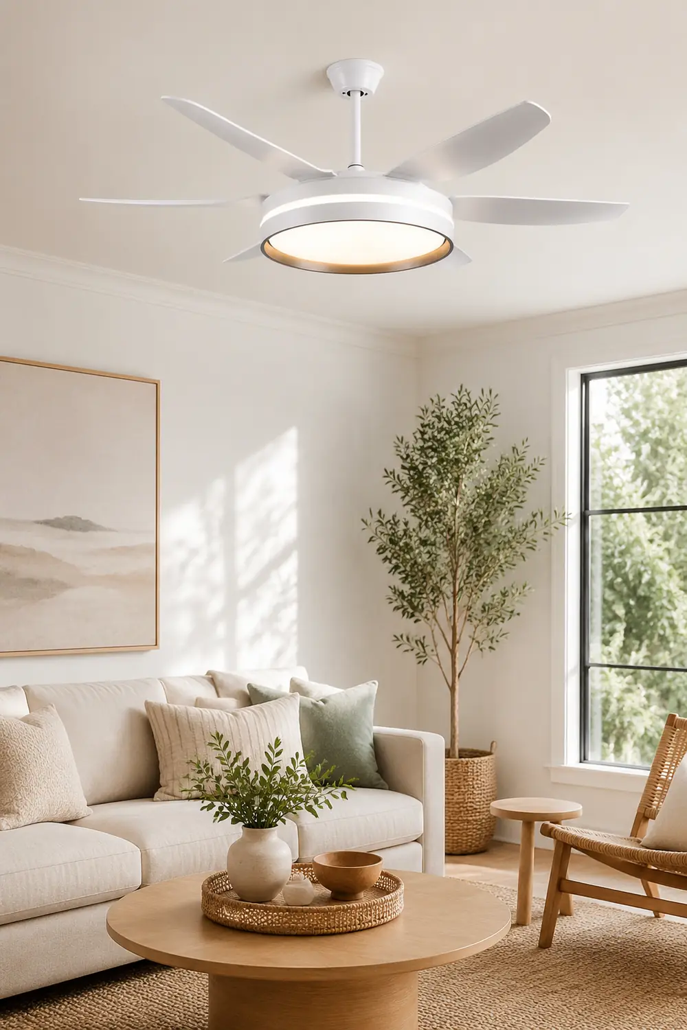 Haydn 6-Blade Basic Modern DC Ceiling Fan with Light, White, 51'' - Lumpaz