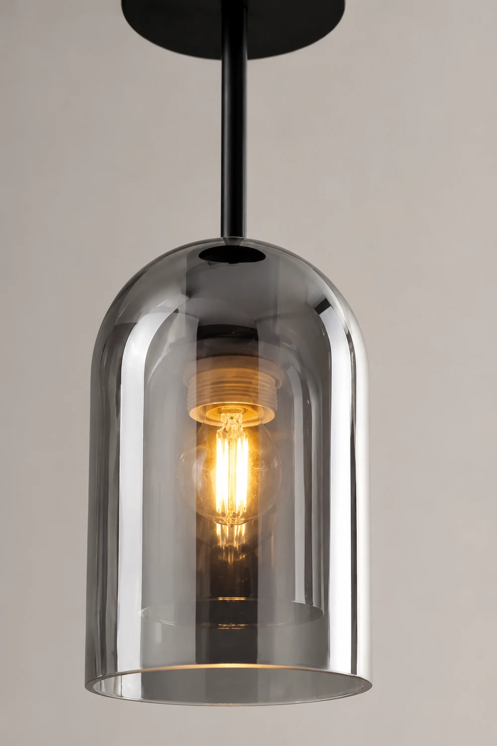 Sanna Modern Cylinder Semi-Flush Mount Clear Glass Ceiling Light, Cognac/Gray - Lumpaz