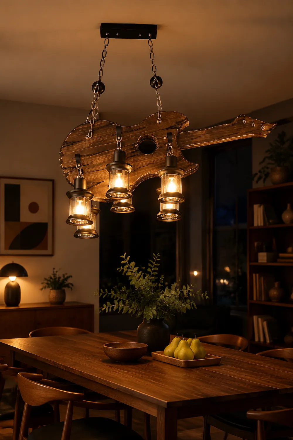 Austin Farmhouse 6 Lantern Guitar Wood/Metal Pendant Light - Lumpaz