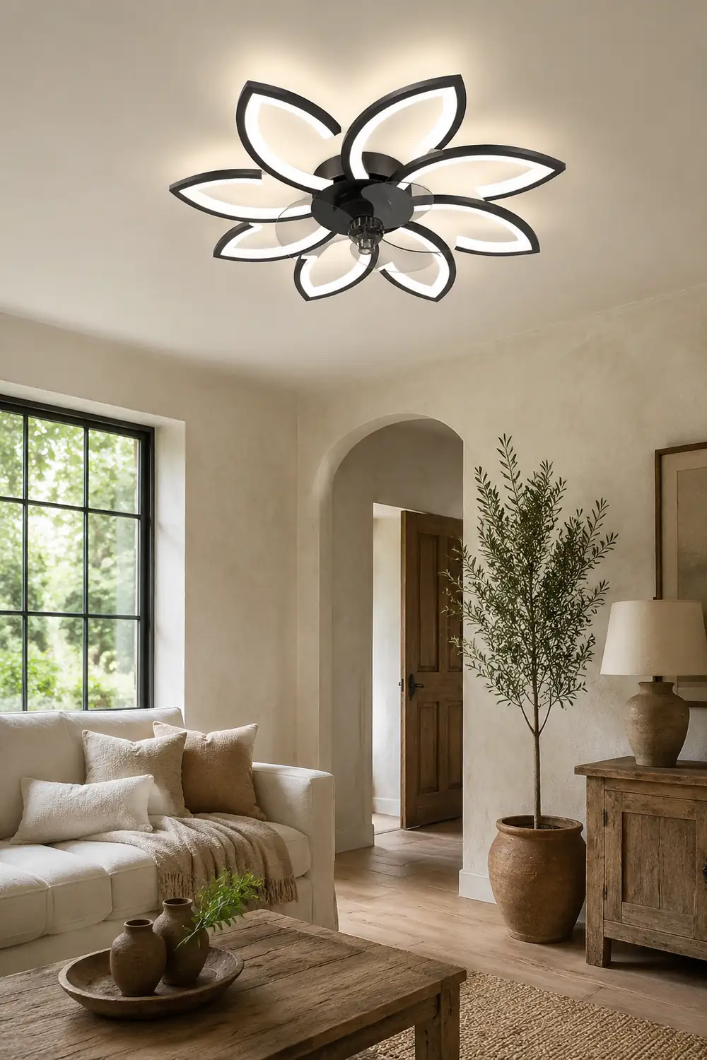 Hana Modern Flower Ceiling Fan with Light, 3 Color, L 25.5"/27"/31"/35.5" - Lumpaz