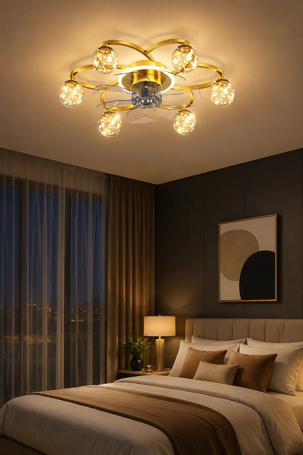 Madina Gold 7-Blade Starry Ceiling Fan with Light, DIA 22.8" - Lumpaz