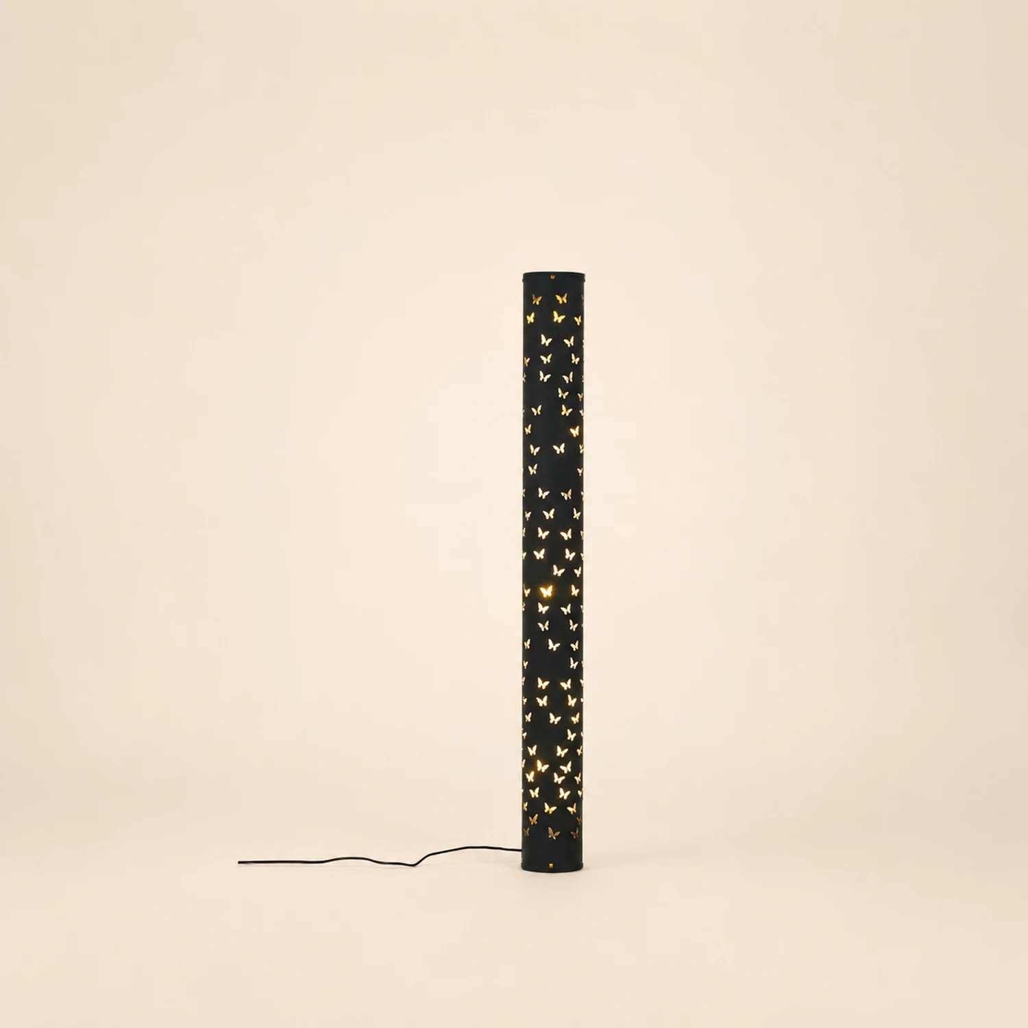 Kady Modern Cylinder Butterfly Metal Floor Lamp, Black/White - Lumpaz