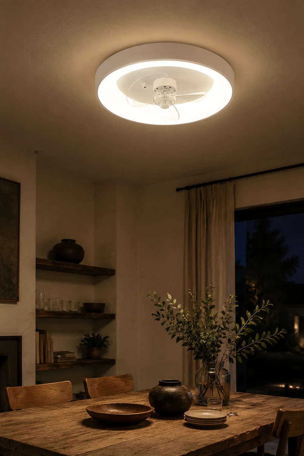 Quinn White Ceiling Fan with Light, Study/Bedroom - Lumpaz