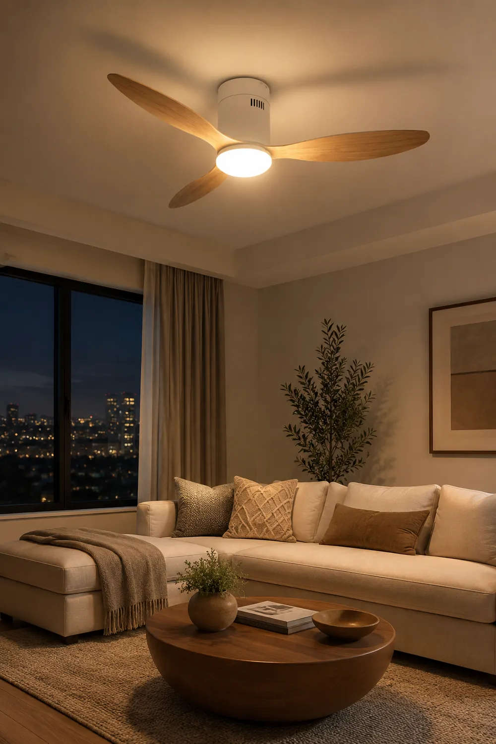 Walters 3-Blade White Ceiling Fan With Light, 2 Color, DIA 45.3'' - Lumpaz