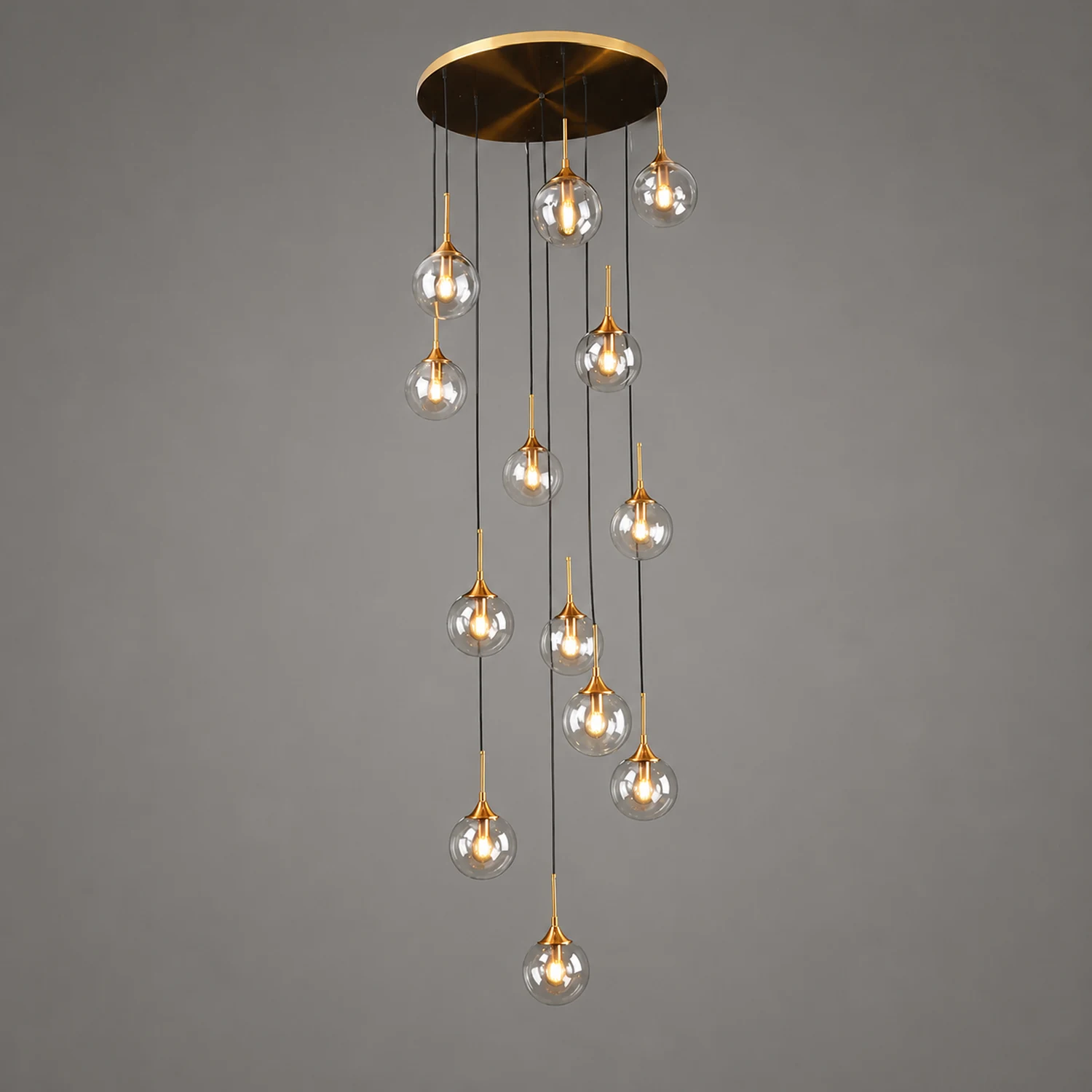Hailie Modern Spiral Ball Glass Staircase Chandelier, Clear/Amber/Smoke Gray - Lumpaz