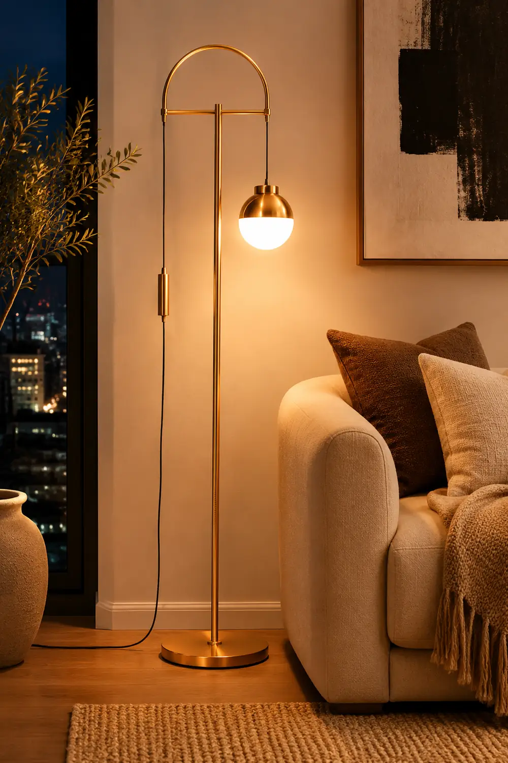 Valentina Modern Arch Glass/Metal Floor Lamp, Gold - Lumpaz