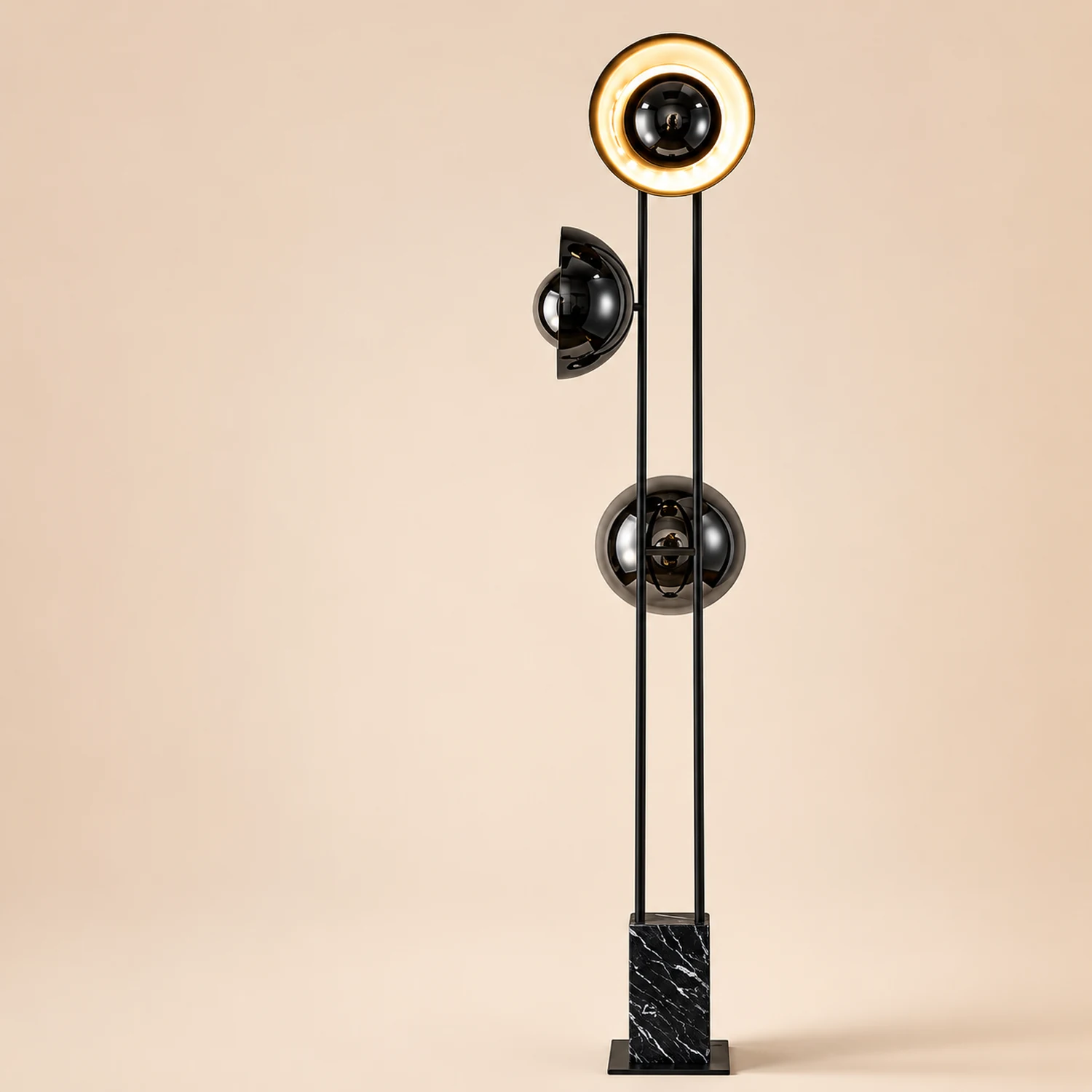 Salgado Modern Minimalist Tri-head Floor Lamp, Metal & Marble - Lumpaz