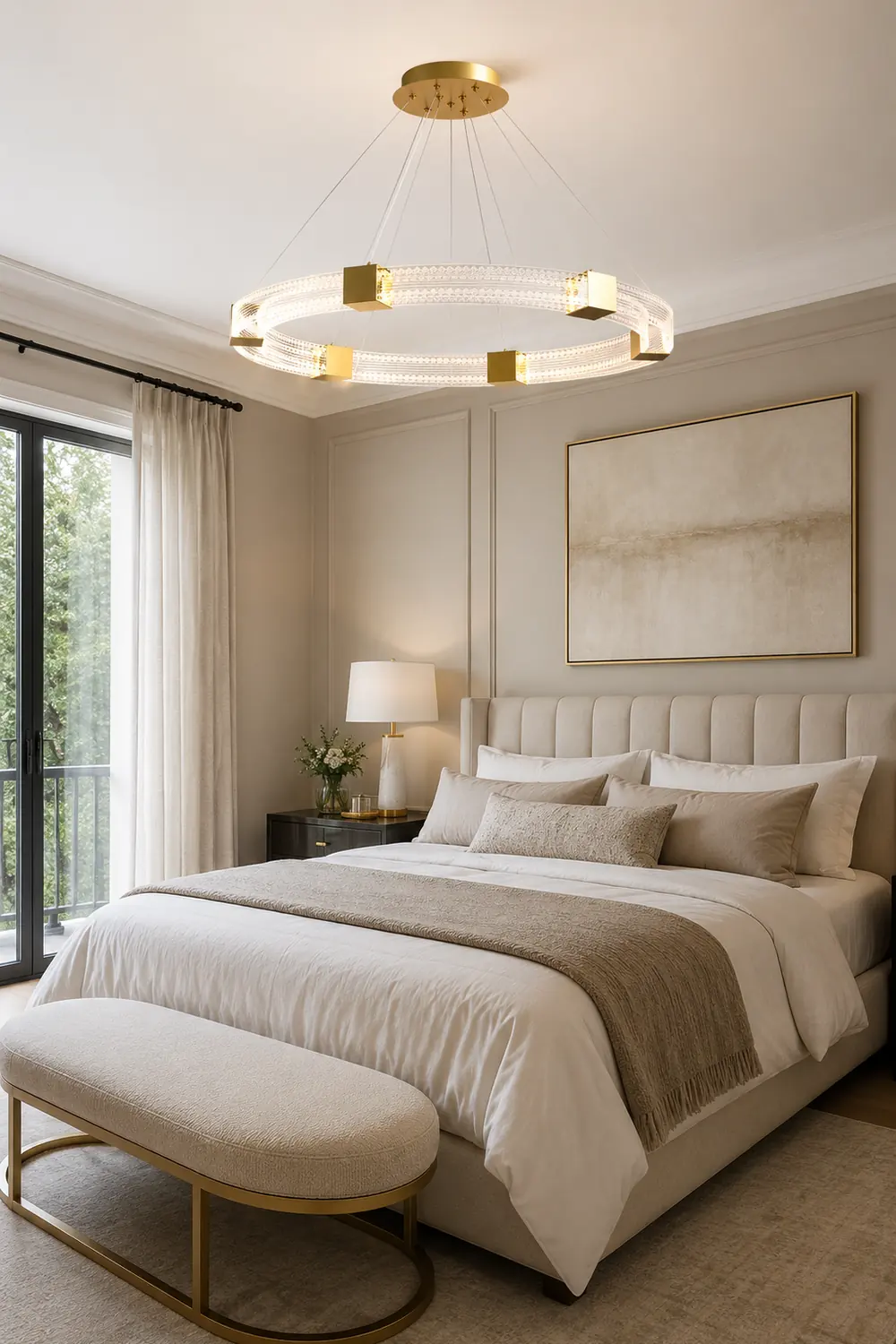 Evette Modern Round/Oval Acrylic/Metal Pendant Light, Gold - Lumpaz