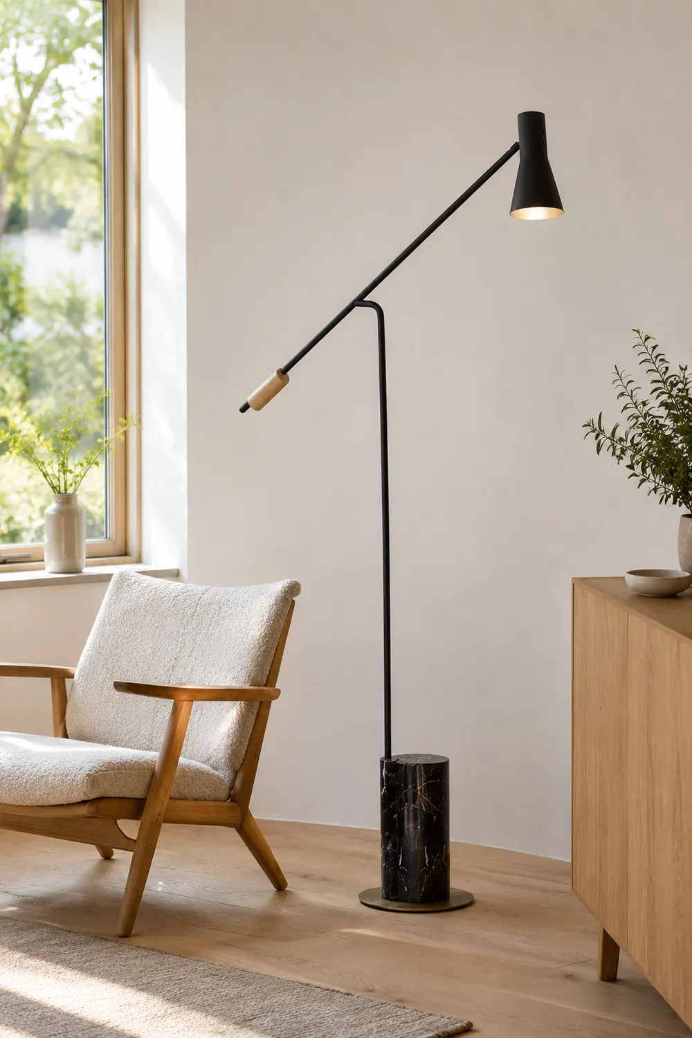 Carins Modern Nordic Minimalistic Floor Lamp, Marble & Metal, Black - Lumpaz
