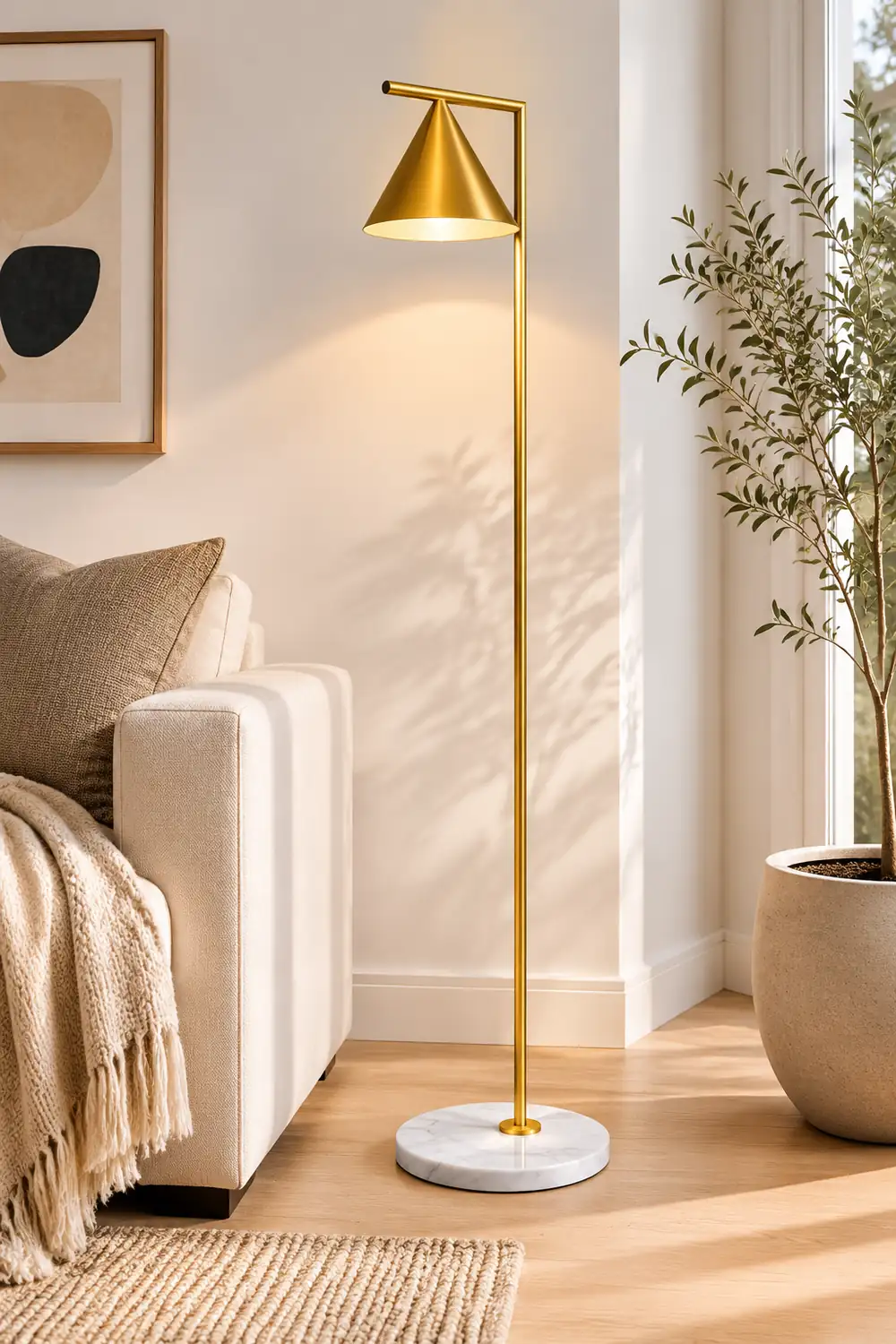 Carins Modern Geometric Marble Base Floor Lamp, Black/Gold - Lumpaz