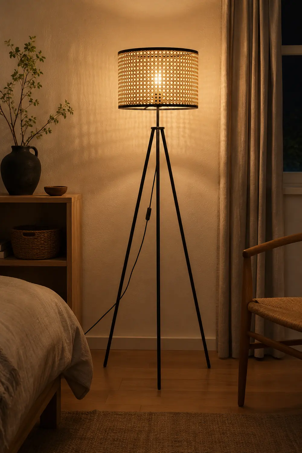 Ritta Natural Tripod Floor Lamp, Rattan/Willow Weave - Lumpaz