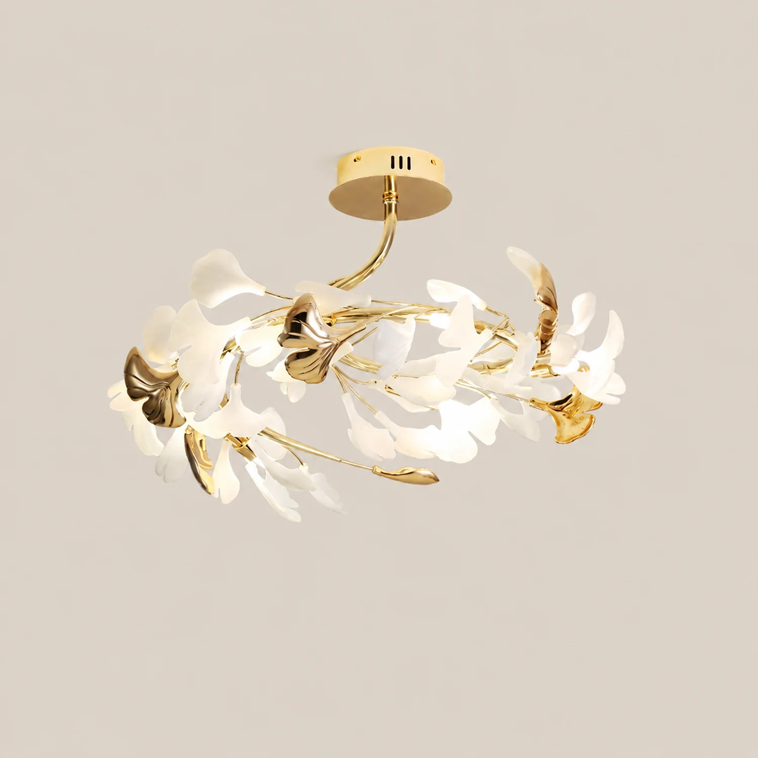 Ophelia Elegant Leaf Ceramic/Metal Flush Mount Ceiling Light, Gold - Lumpaz