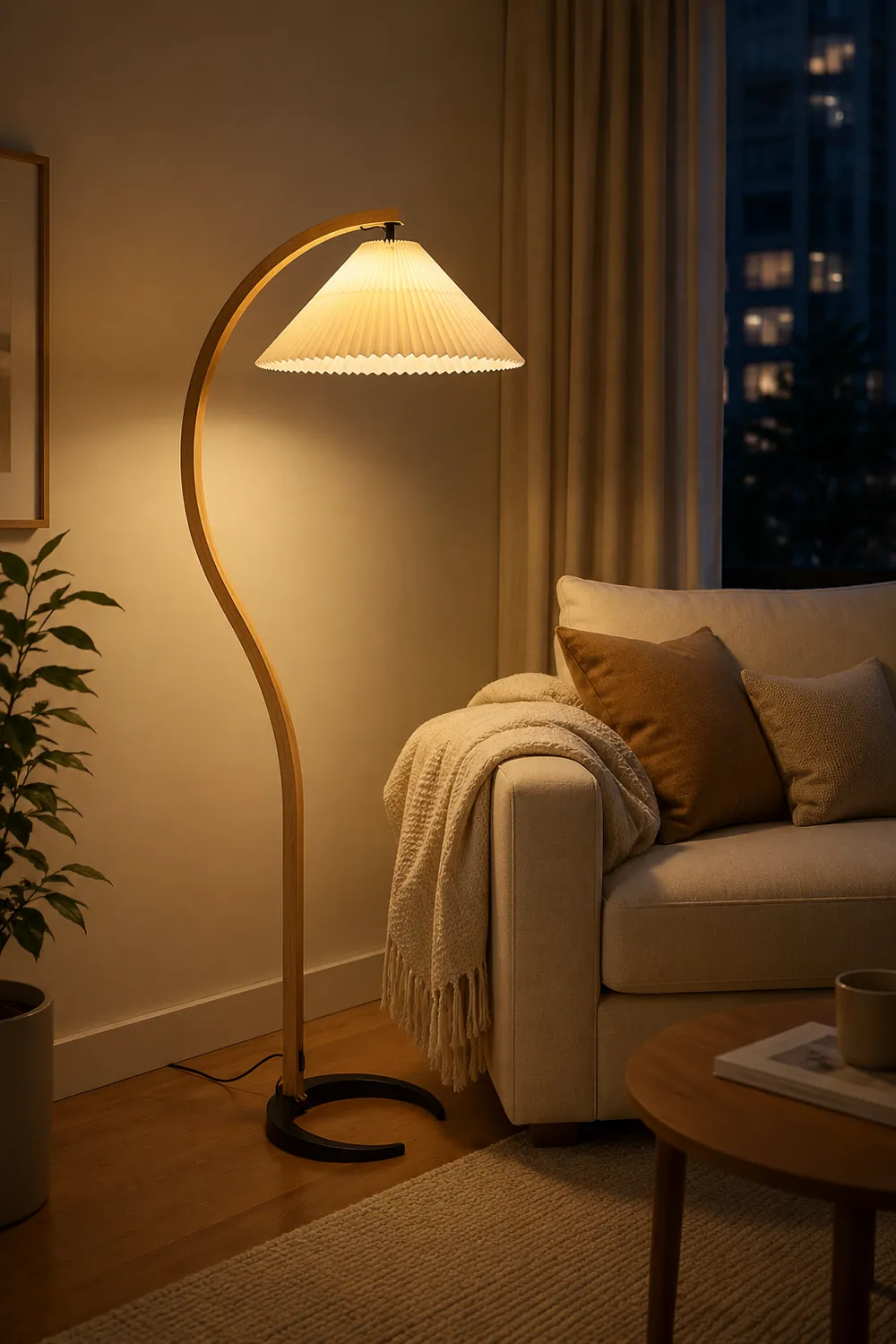 Ozawa Unique LED Beige Floor Lamp Wood/Metal Bedroom/Living Room - Lumpaz
