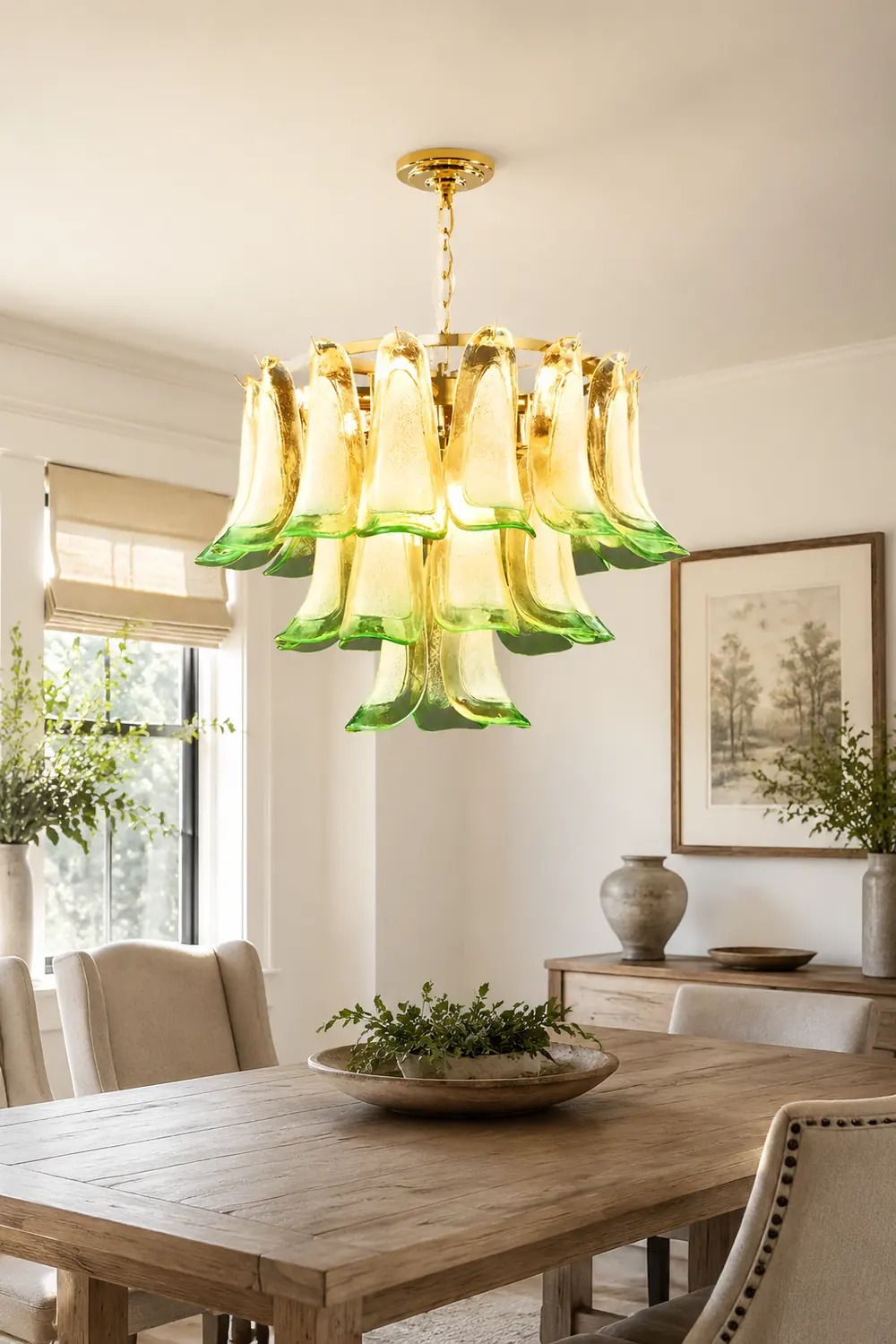 Marilyn Modern 3-Tier Stained Glass Chandelier, Green - Lumpaz