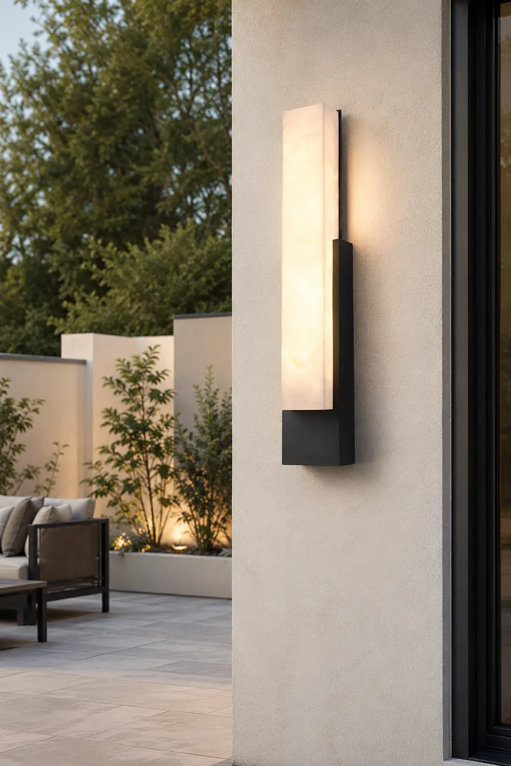 Waterproof Imitation Marble Shade LED Black Modern Outdoor Wall Light - Lumpaz